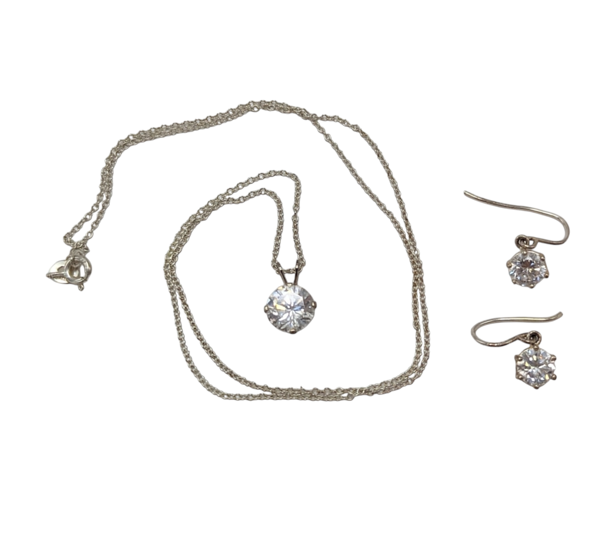 .925 Sterling Silver Cubic Zirconia Pendant 18" Necklace And Earring Set