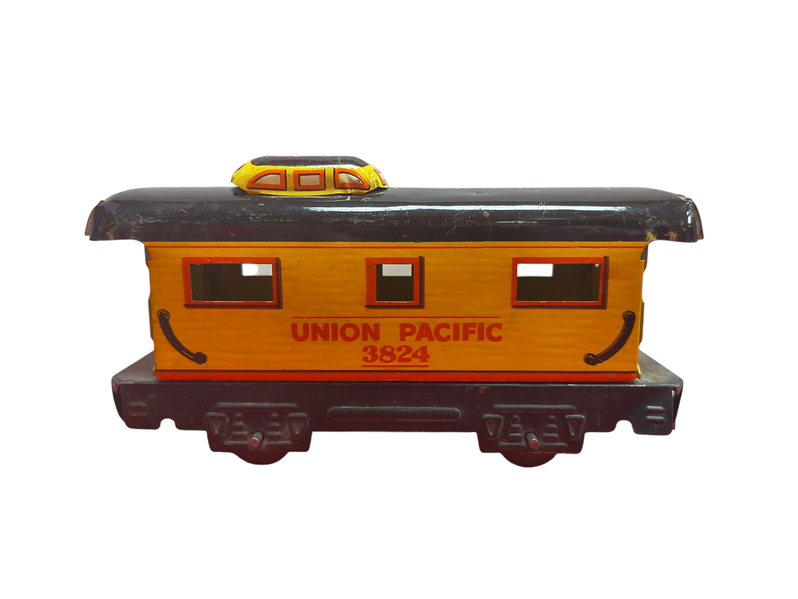 Marx Union Pacific 3824 Yellow Train Caboose Tin O Scale 4 Wheel Tab & Slot image 4