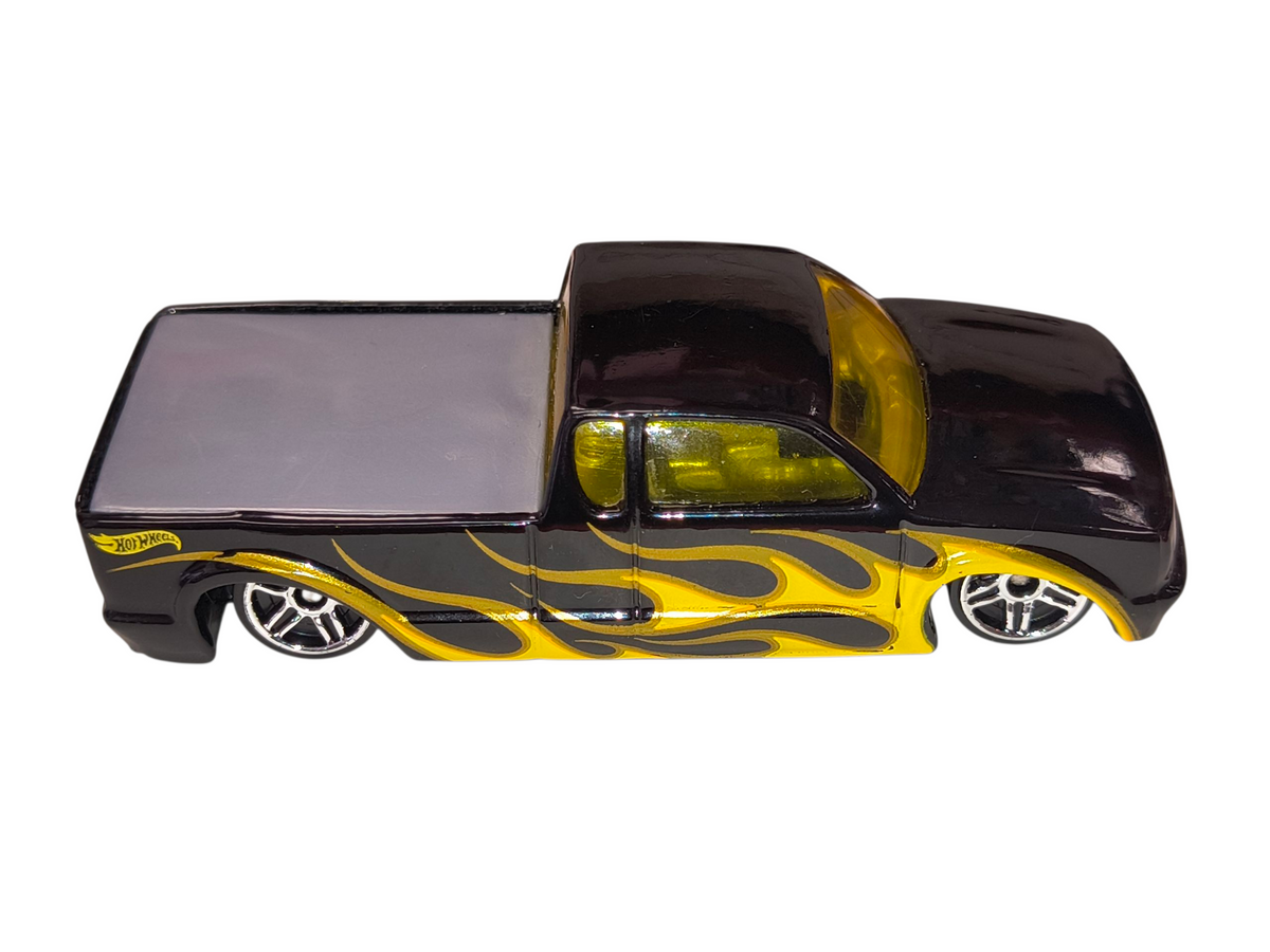 2002 Hot Wheels Steel Flame Truck Black & Yellow Flames Diecast 1:64 image 2