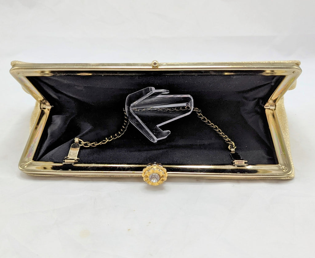 Vintage 1960s Fabric Textured Gold Metallic Clutch Purse image 2