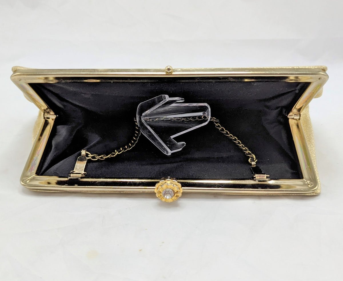 Vintage 1960s Fabric Textured Gold Metallic Clutch Purse image 2