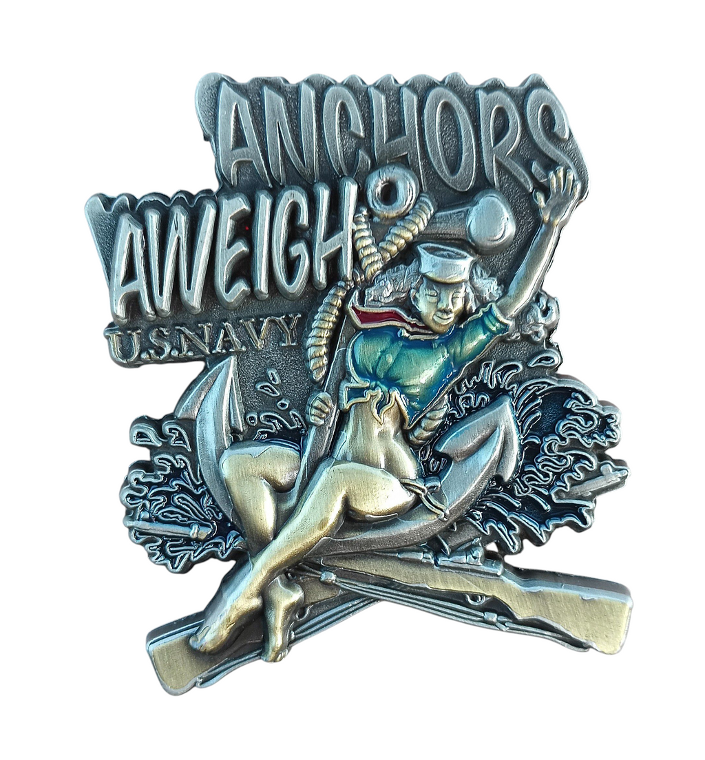 US Navy Anchors Aweigh Pin Up Girl Challenge Coin