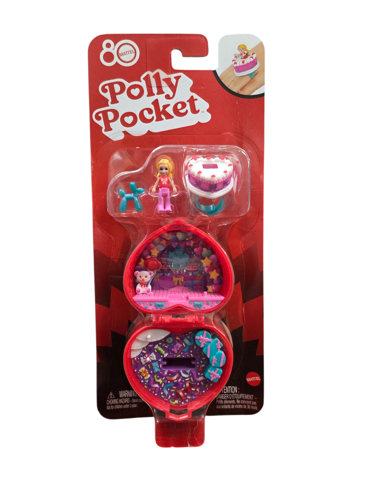 Polly Pocket 80th Anniversary Jewelry Box Compact Playset w/ Doll, Cake & Ring