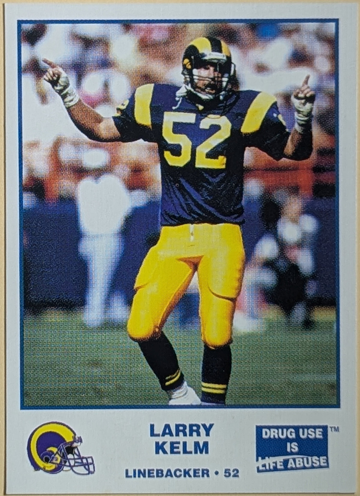 1992 Carl's Jr. Promo Football Anti Drugs Larry Kelm Los Angeles Rams #8