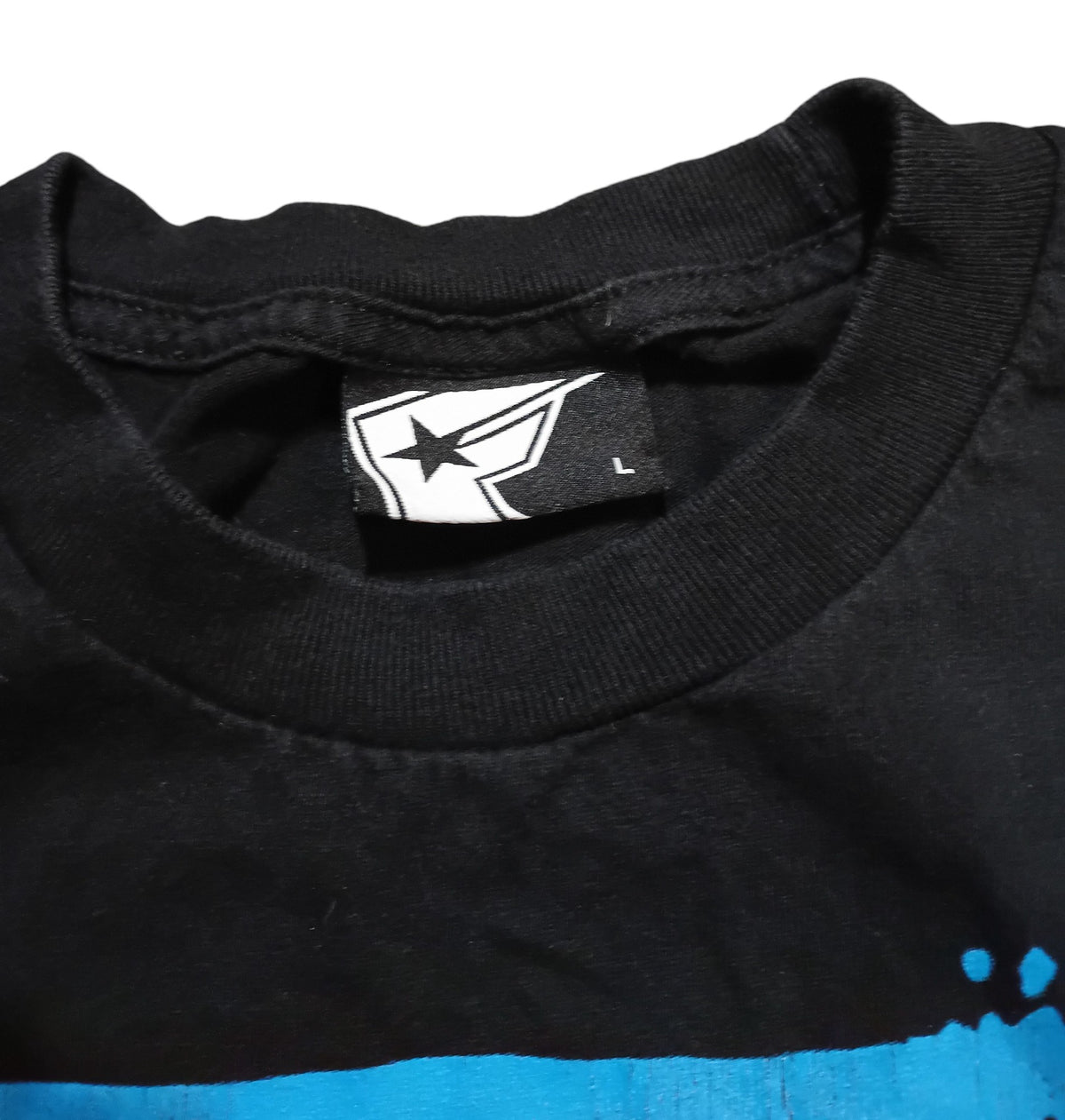 Y2K Famous Stars and Straps Neon Blue Trail Logo F Mens Large T-Shirt image 3