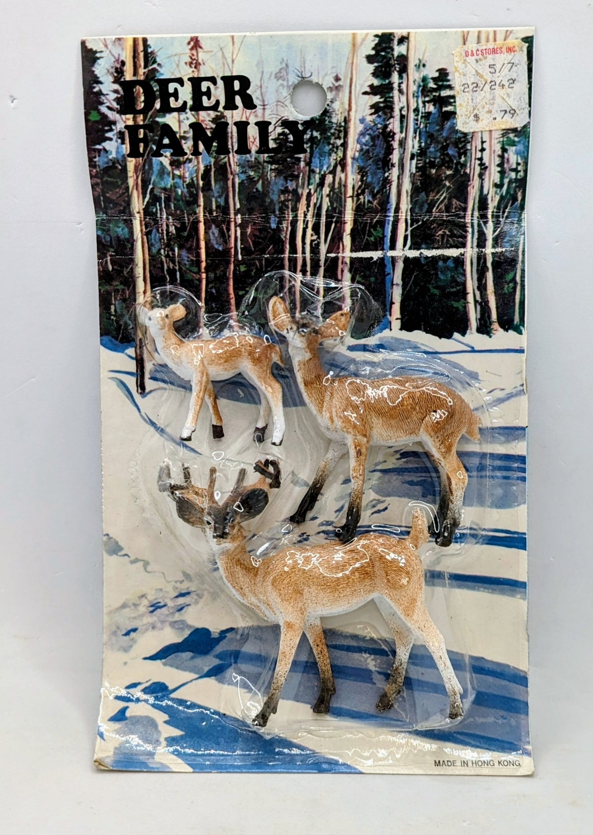 Vintage Christmas Decoration Plastic Deer Family Figurines Made In Hong Kong
