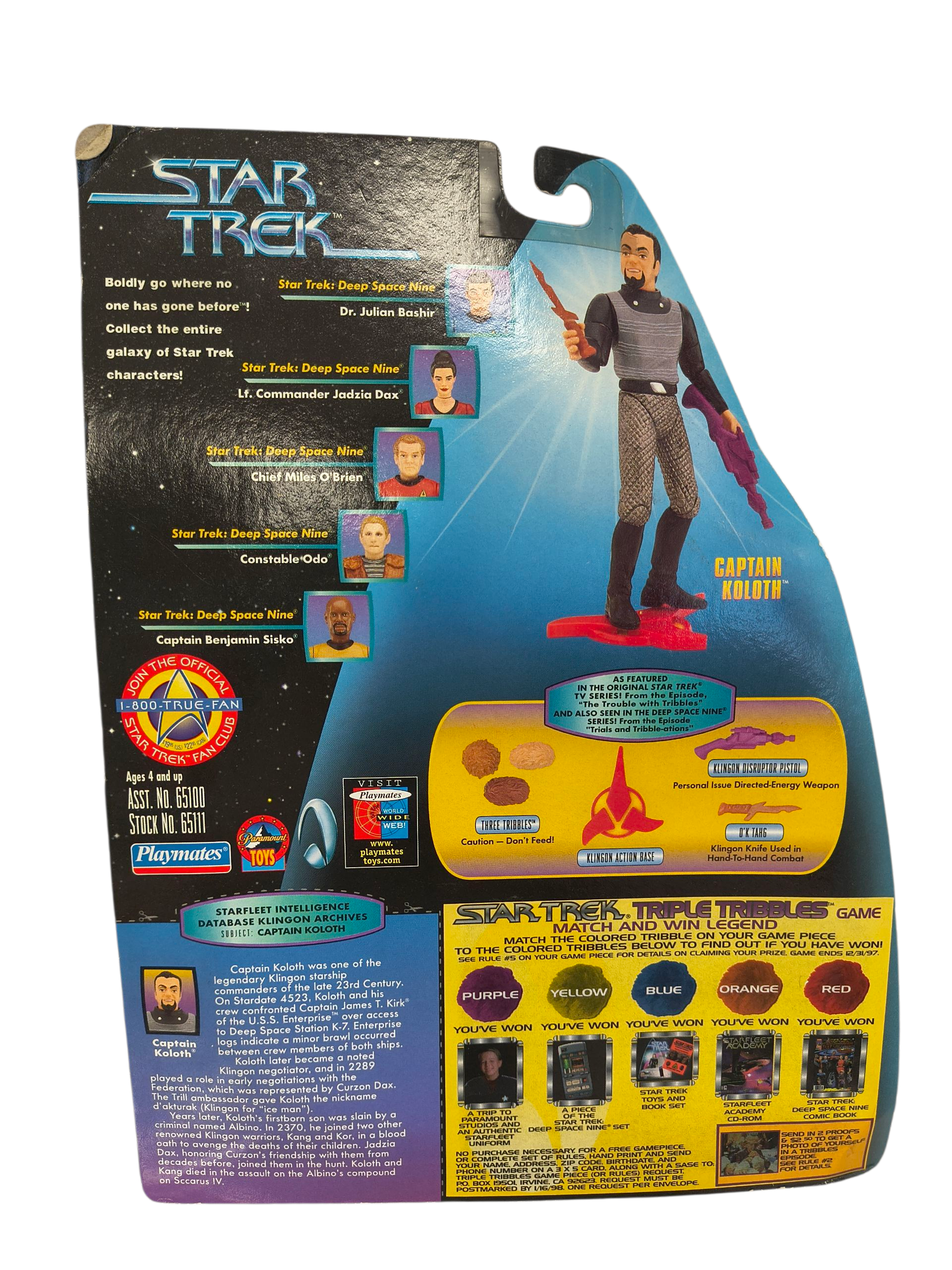 1997 Playmates Star Trek TOS Warp Factor Series Captain Koloth 5" Triple Tribble image 2