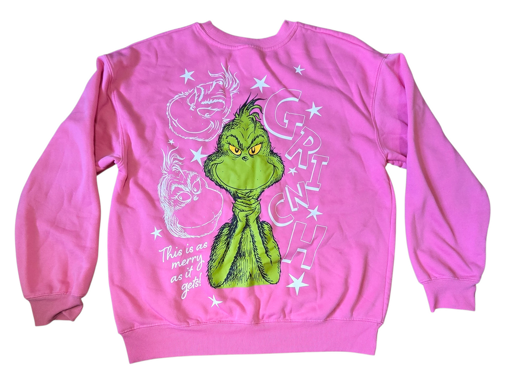 Dr. Seuss How The Grinch Stole Christmas Double Sided Pink Sweatshirt Medium image 2