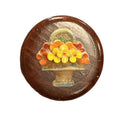 Carved Wood Flower Basket Cameo Circle Clip On Button