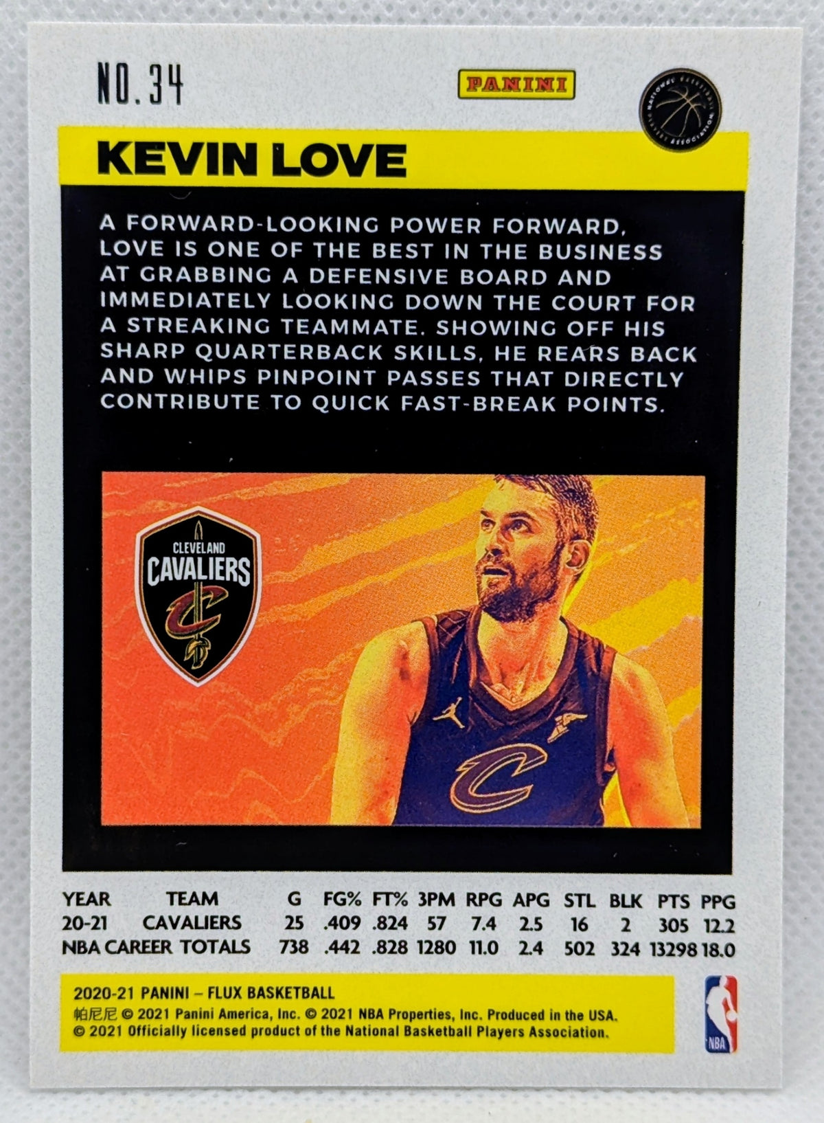 2020-21 Panini Flux Basketball Kevin Love #34 Cavaliers Chrome Base Card image 2