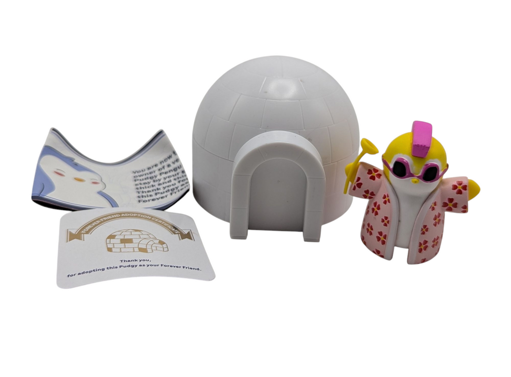 PMI Pudgy Penguins Yellow With Pink Mohawk W Igloo Collectible Figure 2inch