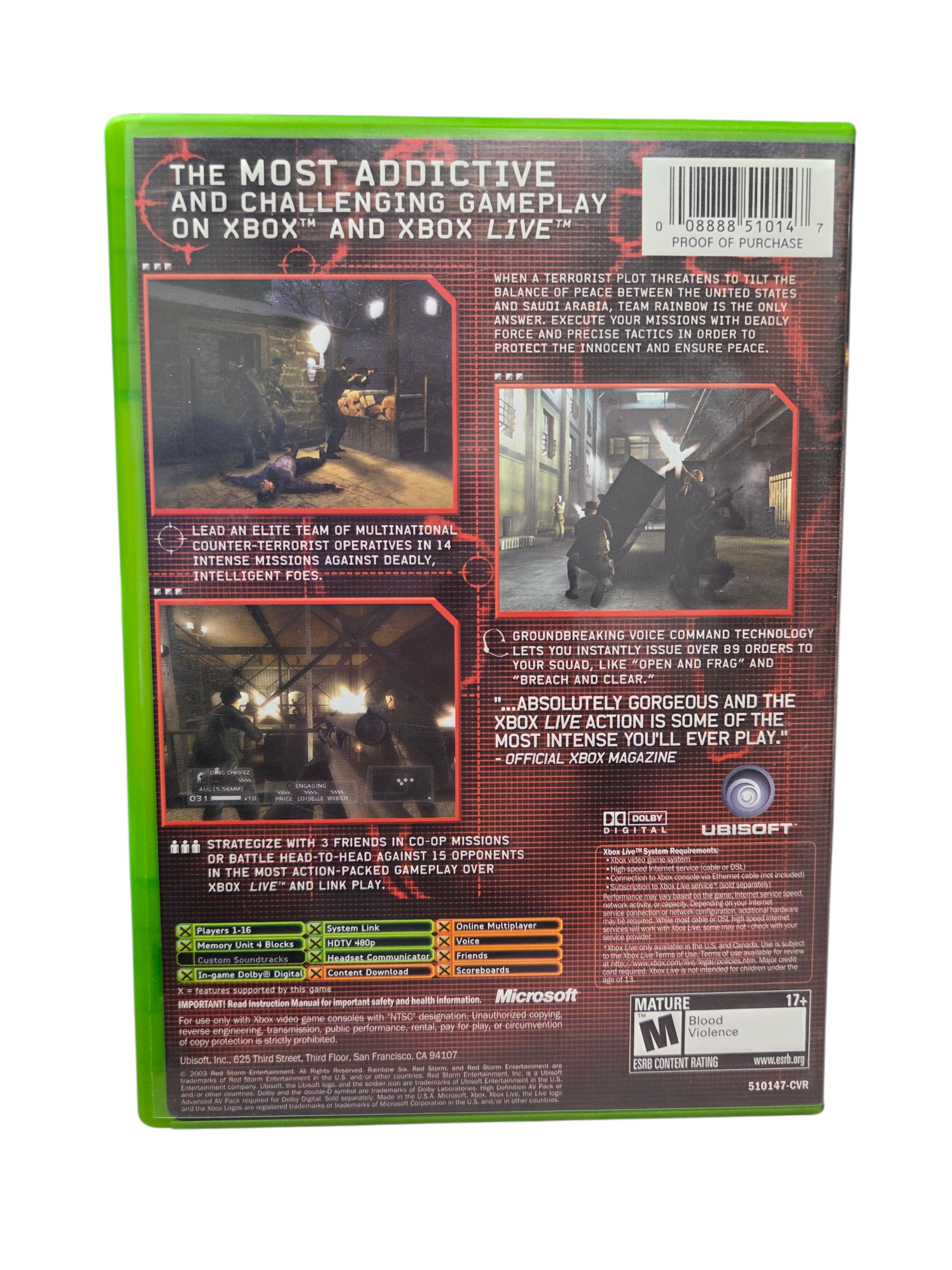 2003 Ubisoft Tom Clancy's Rainbow Six 3 Microsoft Xbox image 3