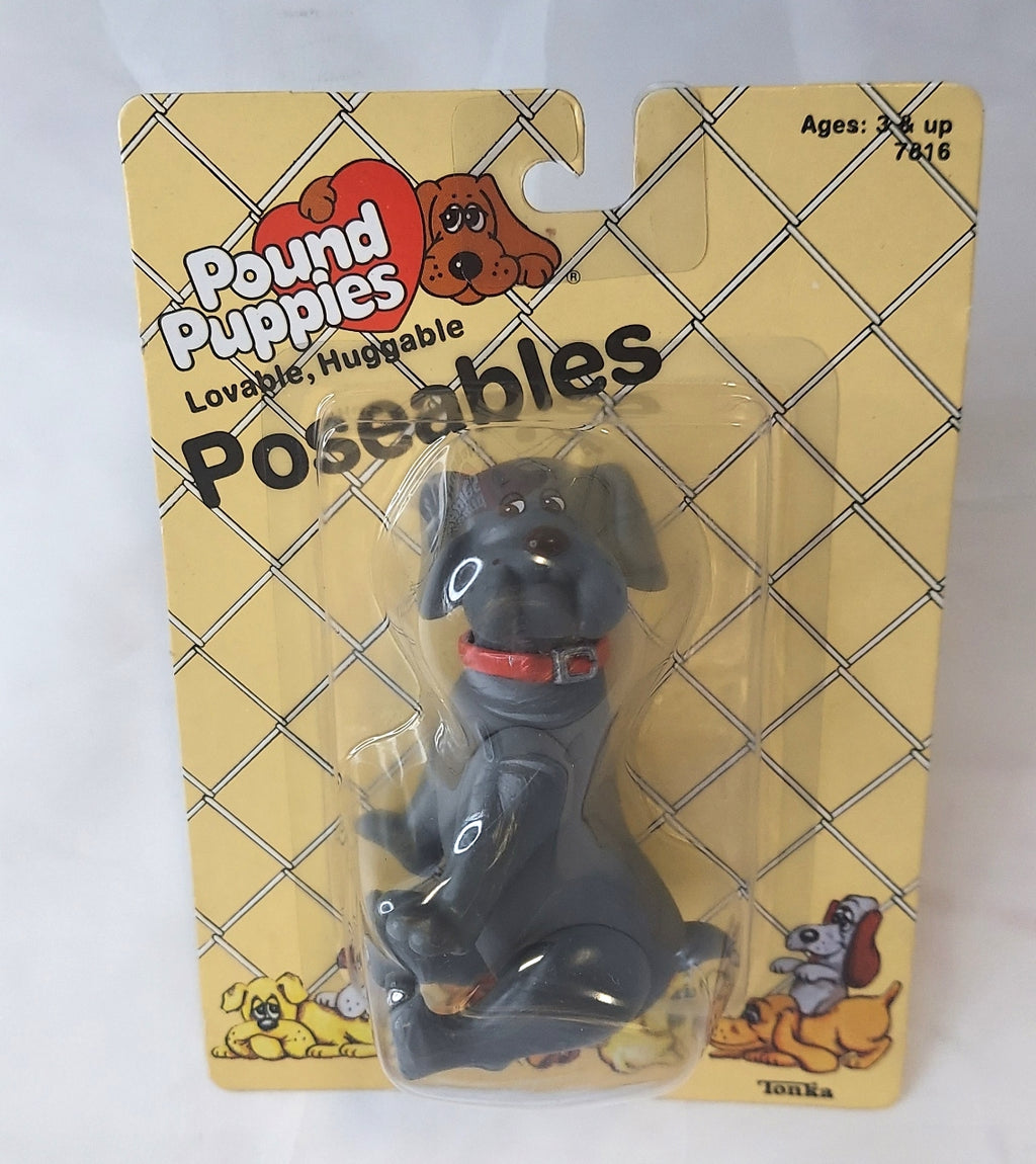 1985 Tonka Pound Puppies Poseables 4" Dark Grey Dog