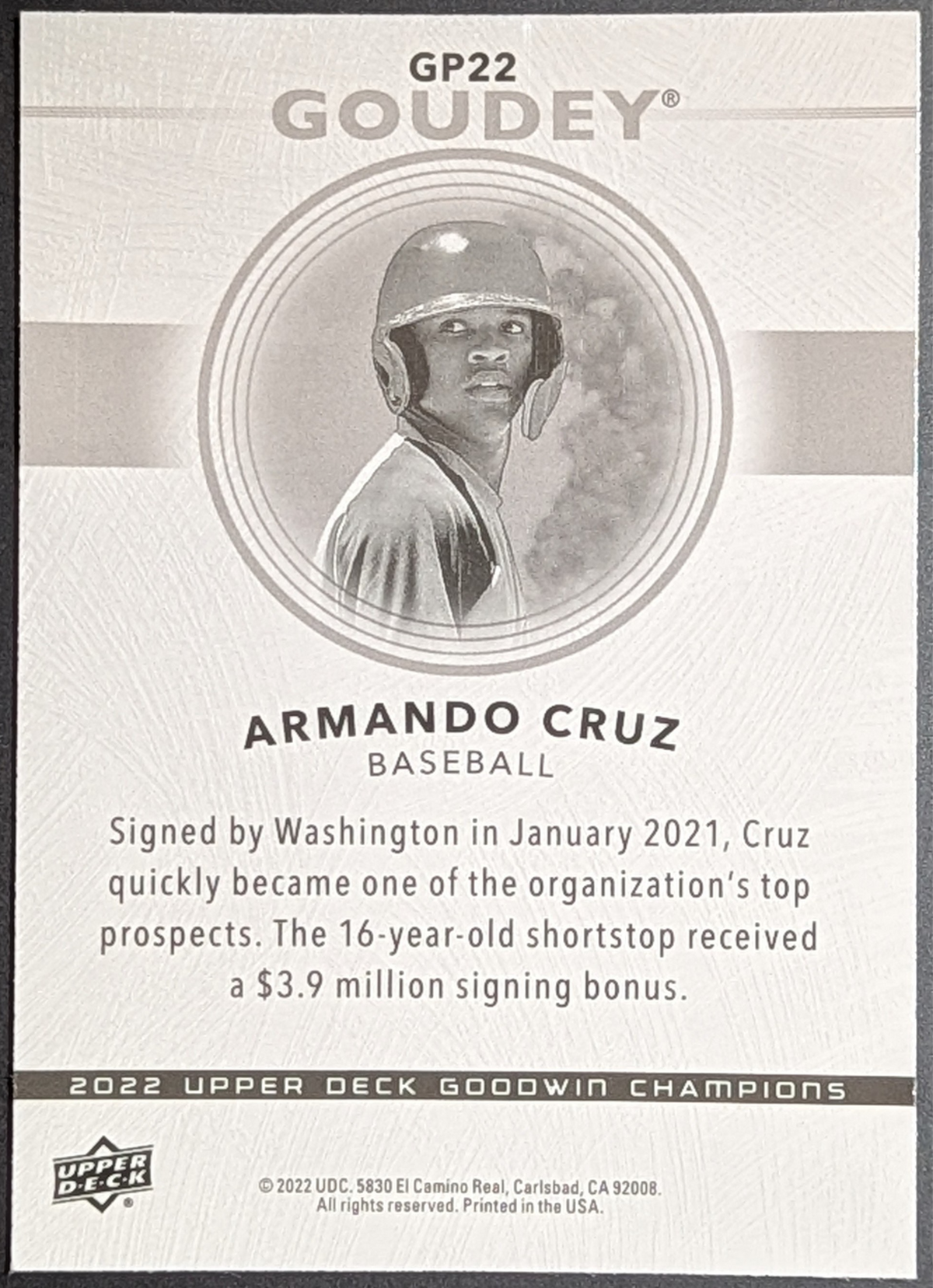 2022 Upper Deck Goodwin Champions Goudey Platinum Armando Cruz #GP22 image 2
