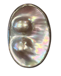Vintage Double Mabe Pearl In Shell Iridescent Oval Pendant For Necklace