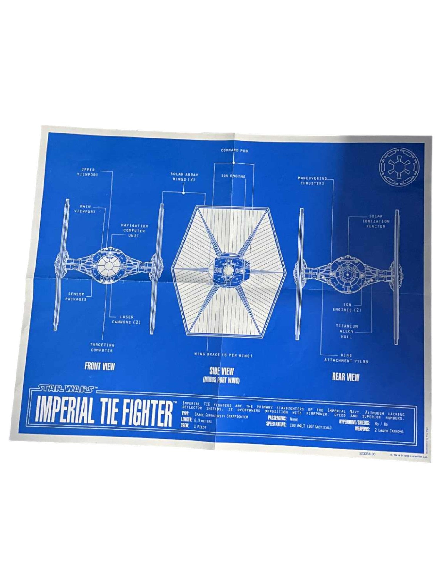 1994 Zanart Star Wars Imperial Tie Fighter Blueprint 11x14 Poster - DT