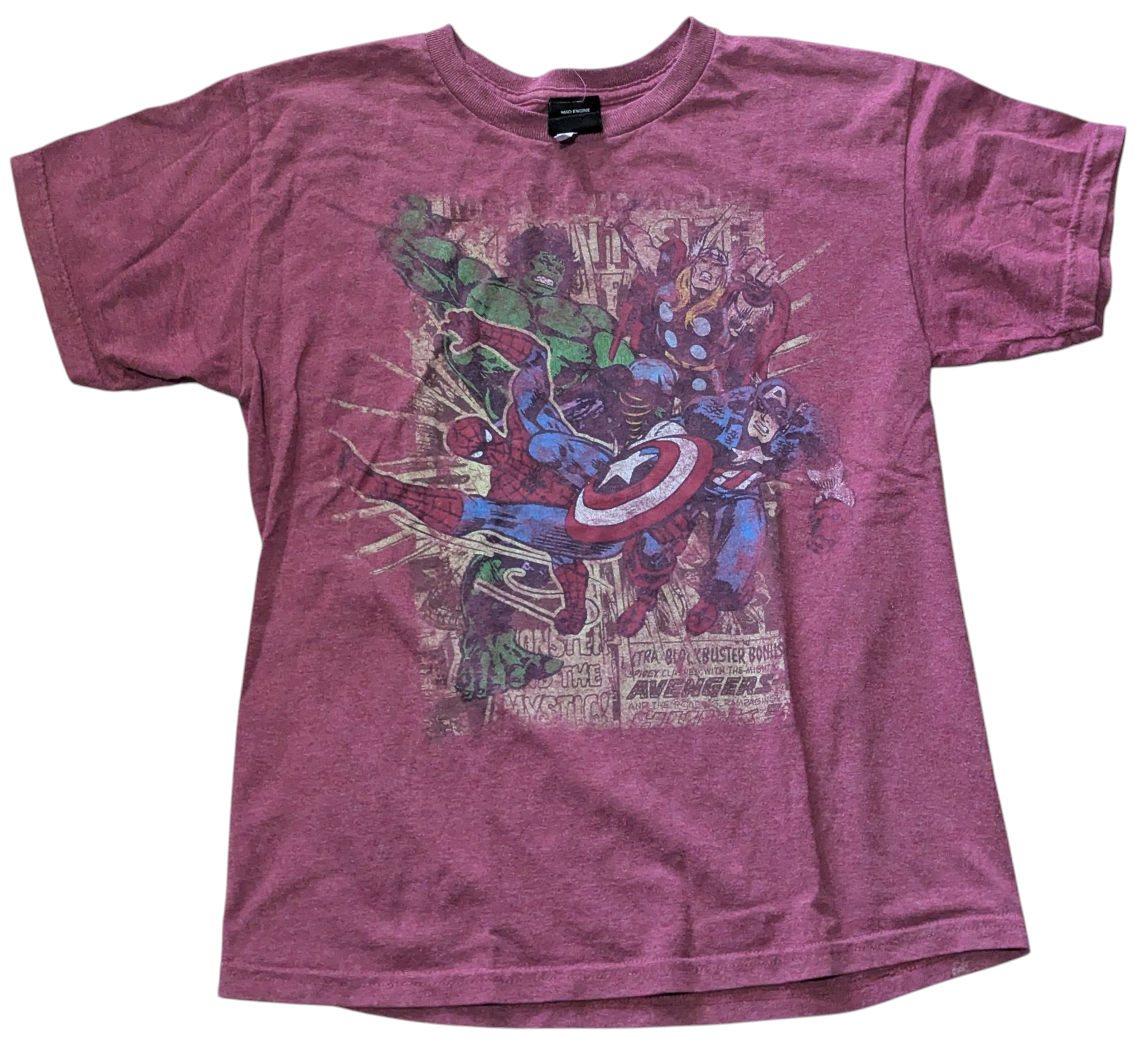 Vintage Marvel Avengers Spider-Man Captain America Thor Hulk Boys 10-12 Shirt