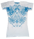 Y2K Archaic Atelier By Affliction White And Blue Womens Slim Fit Large T-Shirt