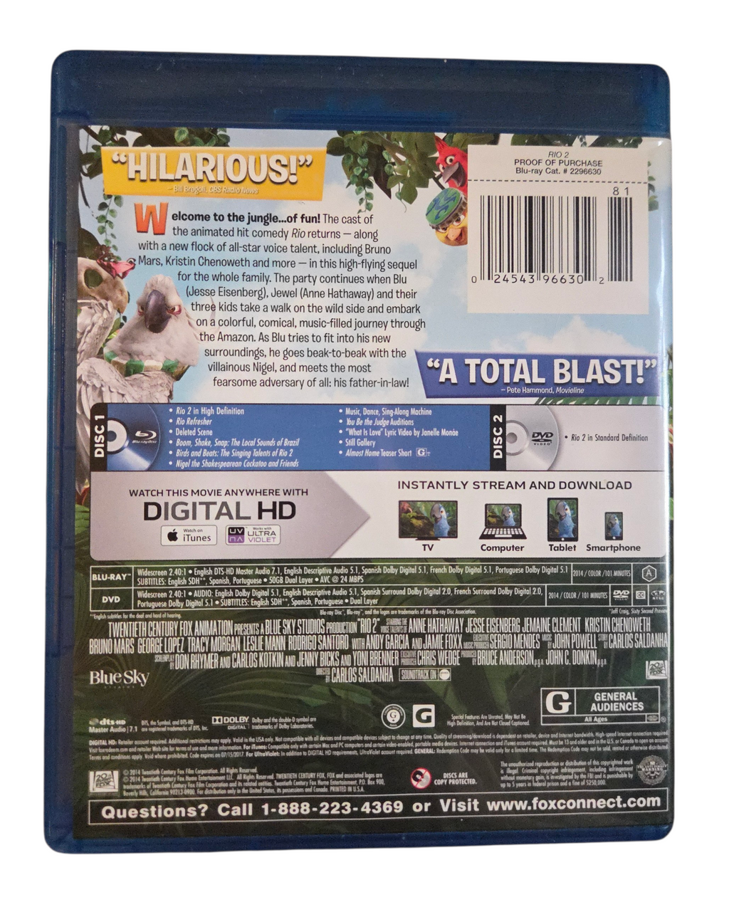 2014 20th Century Fox Rio 2 Blu-ray - No DVD/Digital image 3
