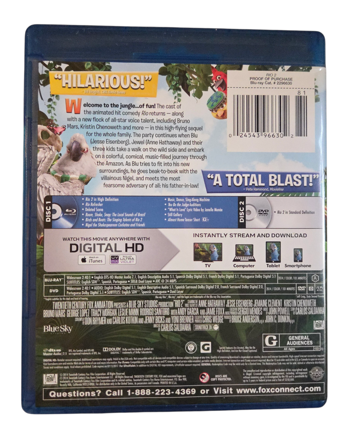 2014 20th Century Fox Rio 2 Blu-ray - No DVD/Digital image 3