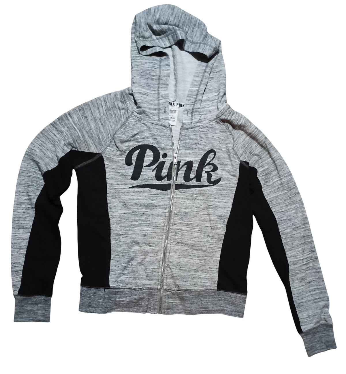 Victoria's Secret Pink Perfect Full Zip Hoodie Marl Gray and Black Size Medium