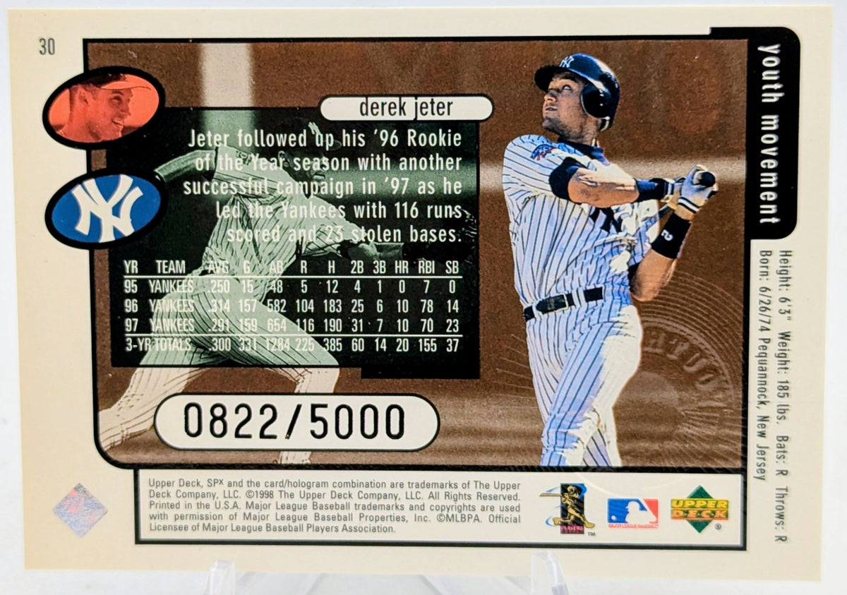 1998 Upper Deck SPx Finite Youth Movement Derek Jeter New York Yankees /5000 image 2