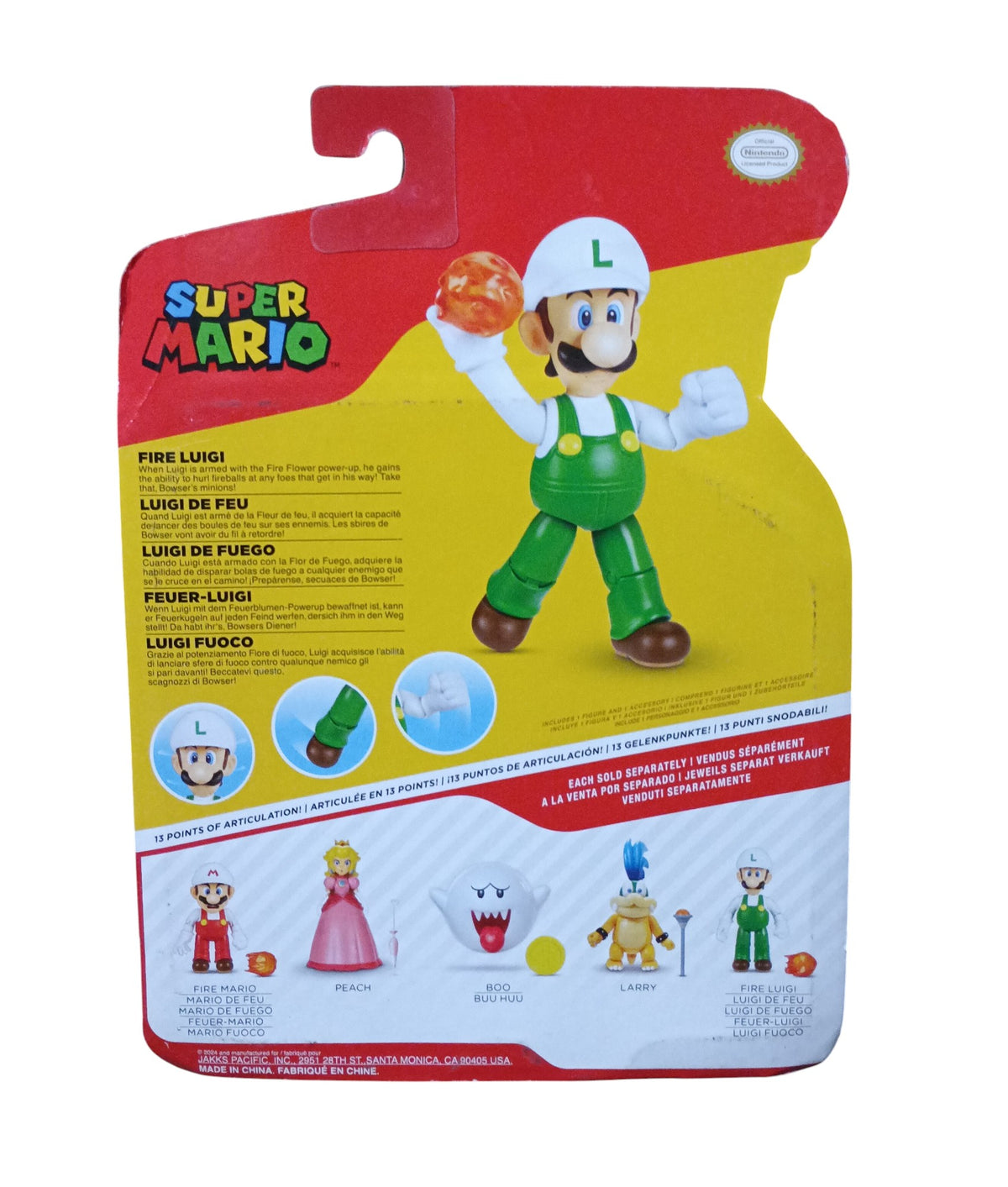 Jakks Pacific Super Mario Fire Luigi 4" Action Figure w/ Fireball Accessory image 2