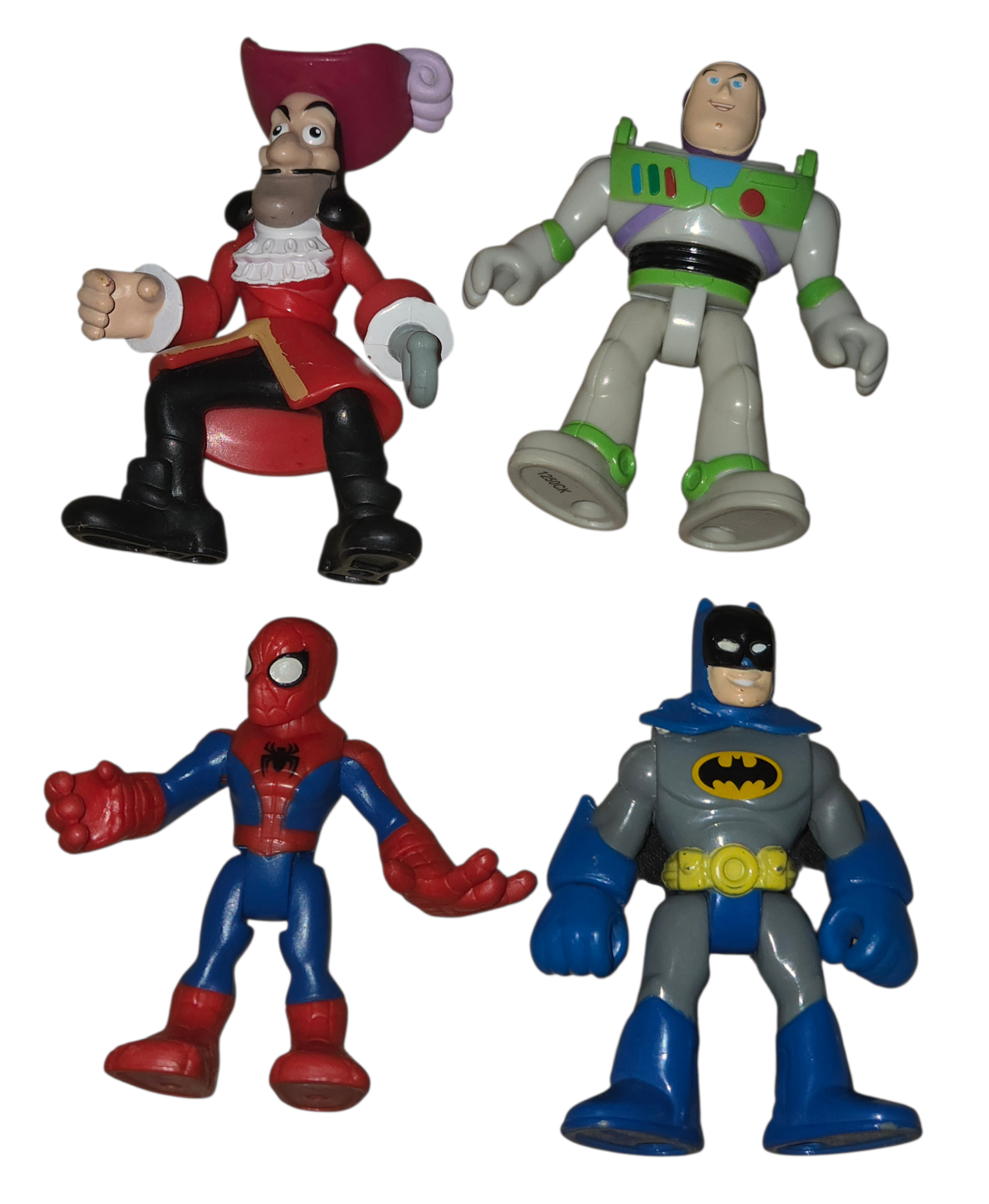 Mixed Lot Of Poseable Captain Hook, Batman, Spider-Man & Buzz Lightyear