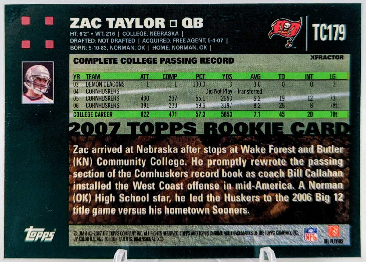 2007 Topps Chrome Xfractors Zac Taylor RC #TC179 Buccaneers image 2