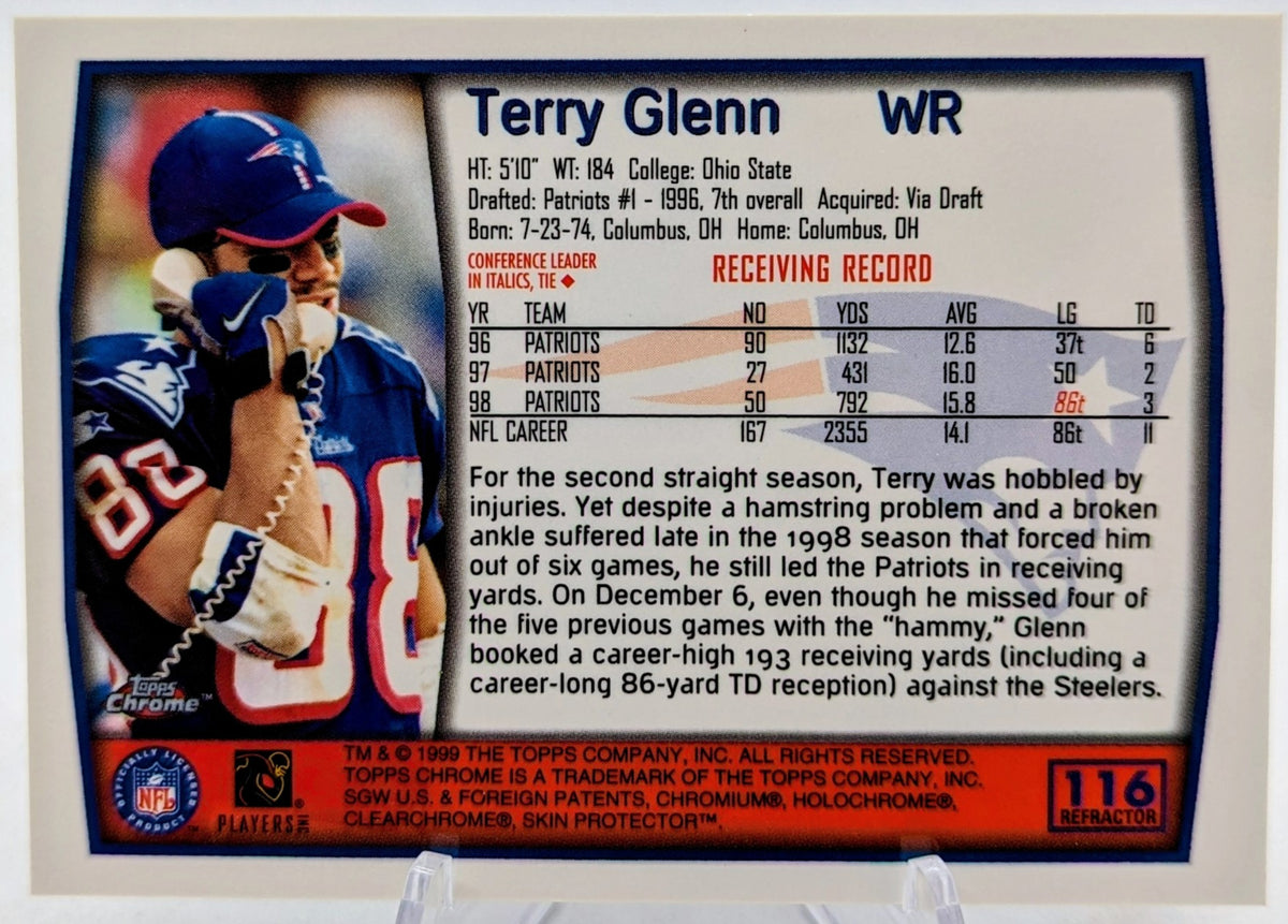 1999 Topps Chrome Refractor Terry Glenn #116 New England Patriots Football Card image 2
