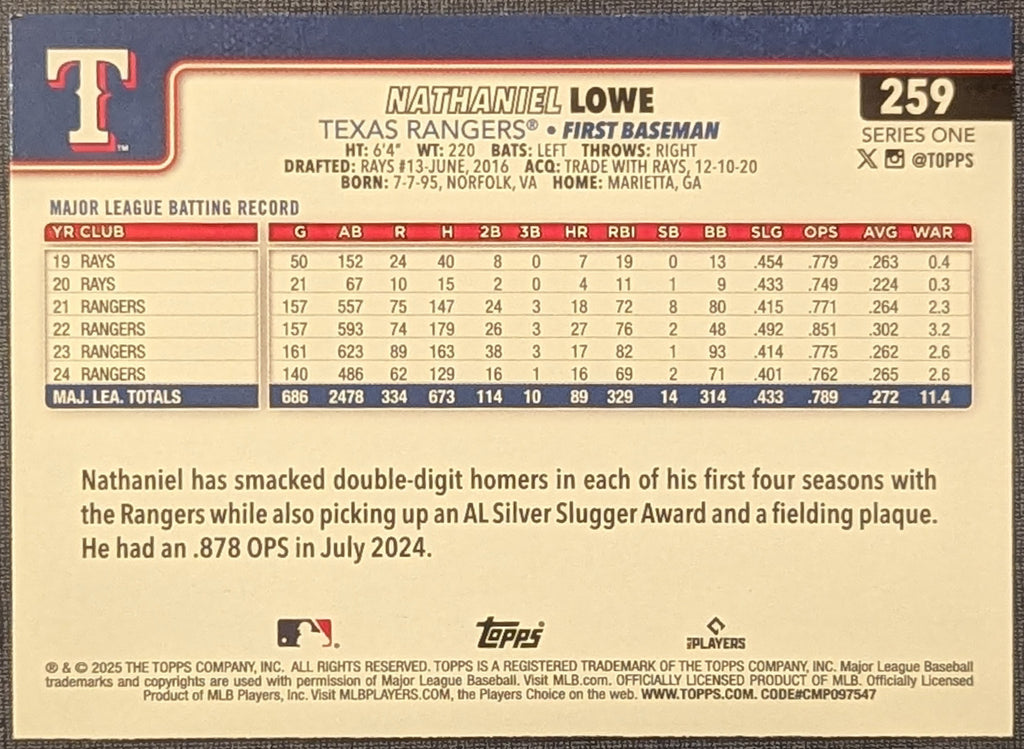 2025 Topps Baseball Diamante SP #259 Nathaniel Lowe Rangers image 2