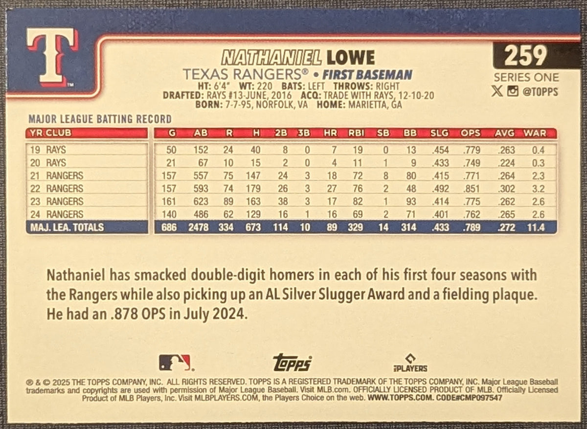 2025 Topps Baseball Diamante SP #259 Nathaniel Lowe Rangers image 2