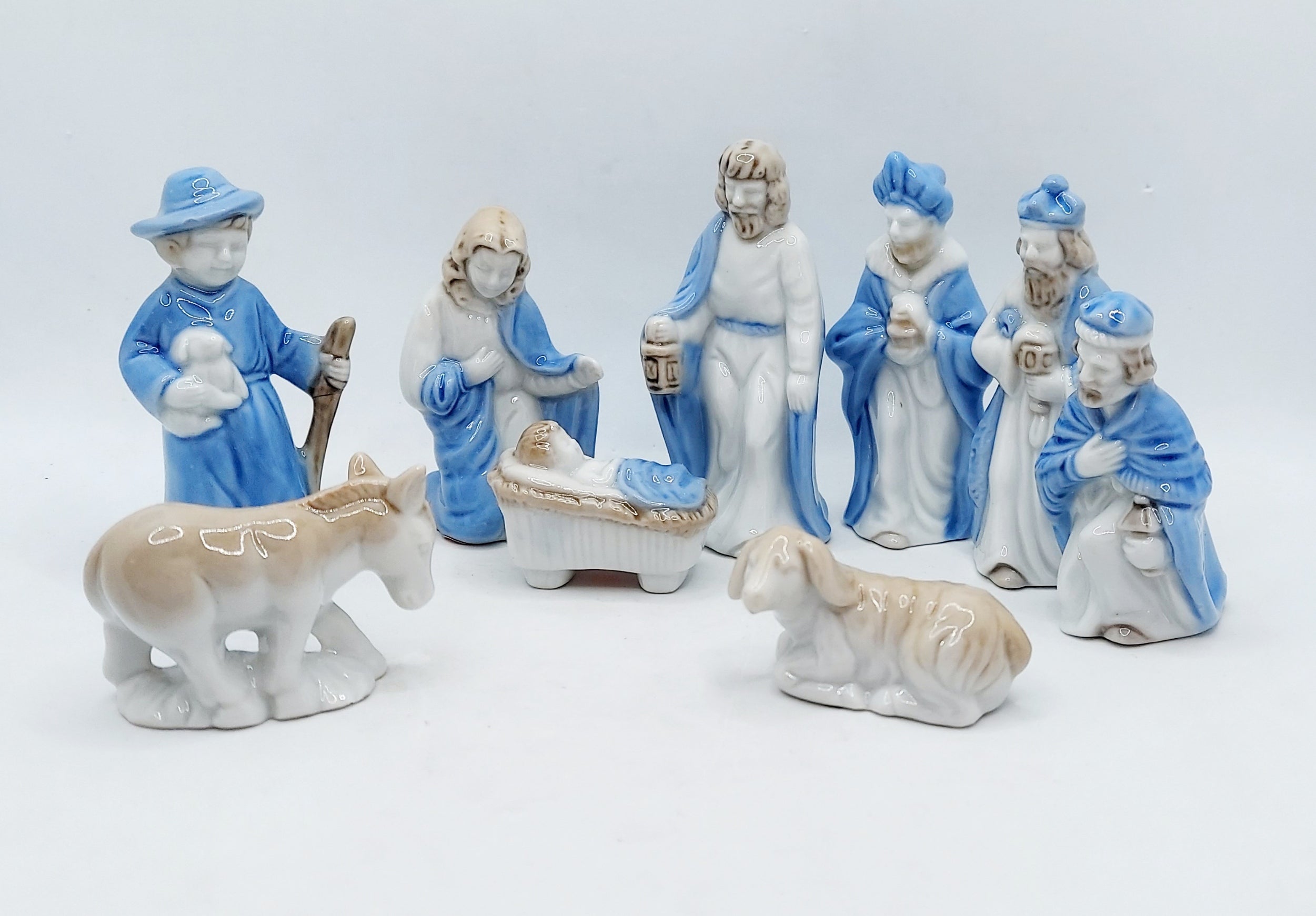 1987 Lefton Porcelain Nativity Figurines - 9 Pieces