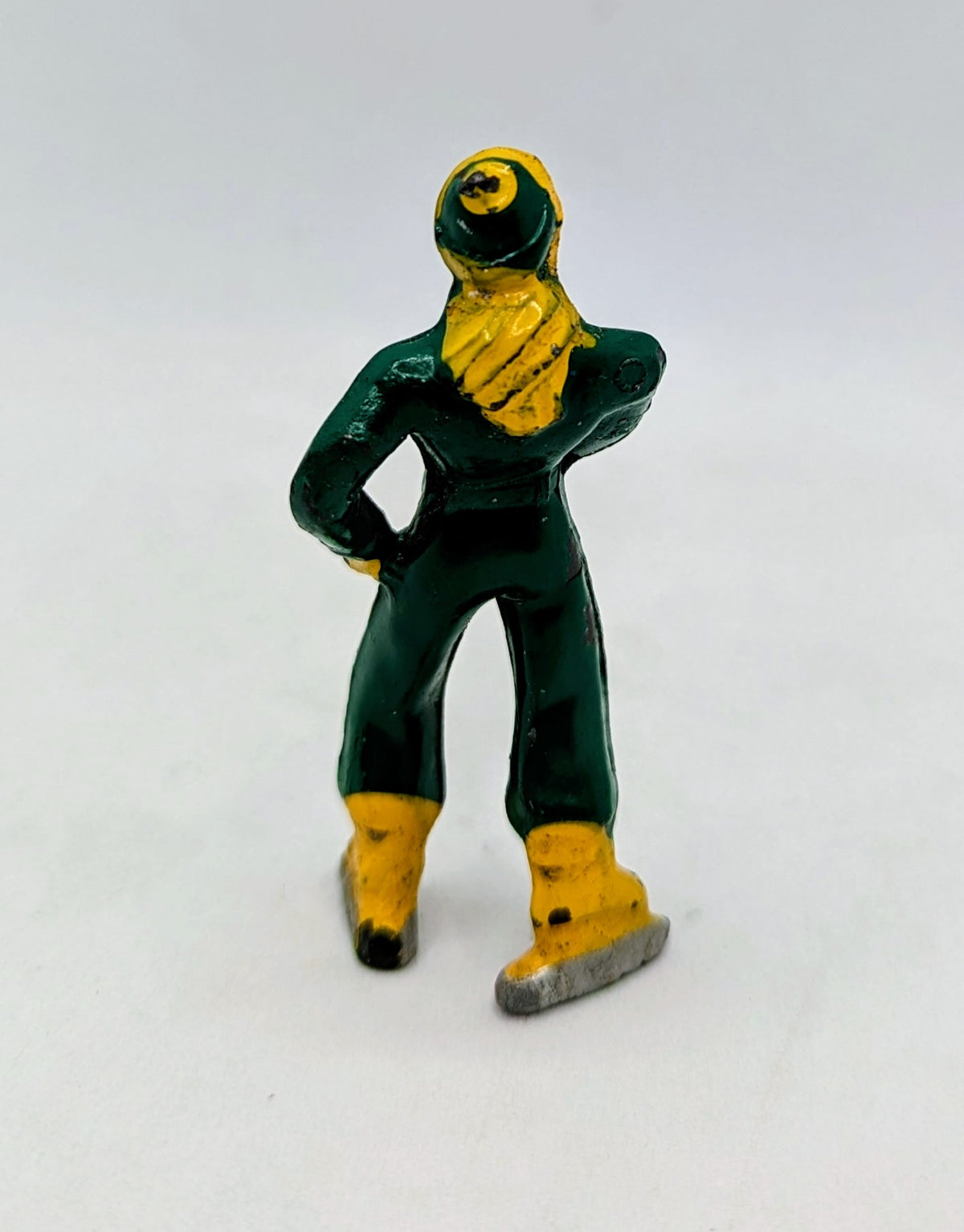 Vintage Lead Barclay Village Ice Skater Green Yellow Figure image 2