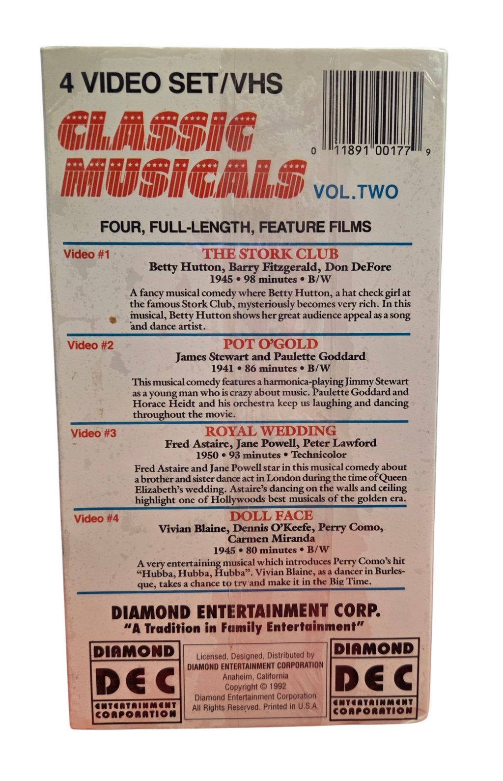 1992 Classic Musicals Vol. 2 Stork Club, Pot O Gold, Royal Wedding, Doll Face image 2