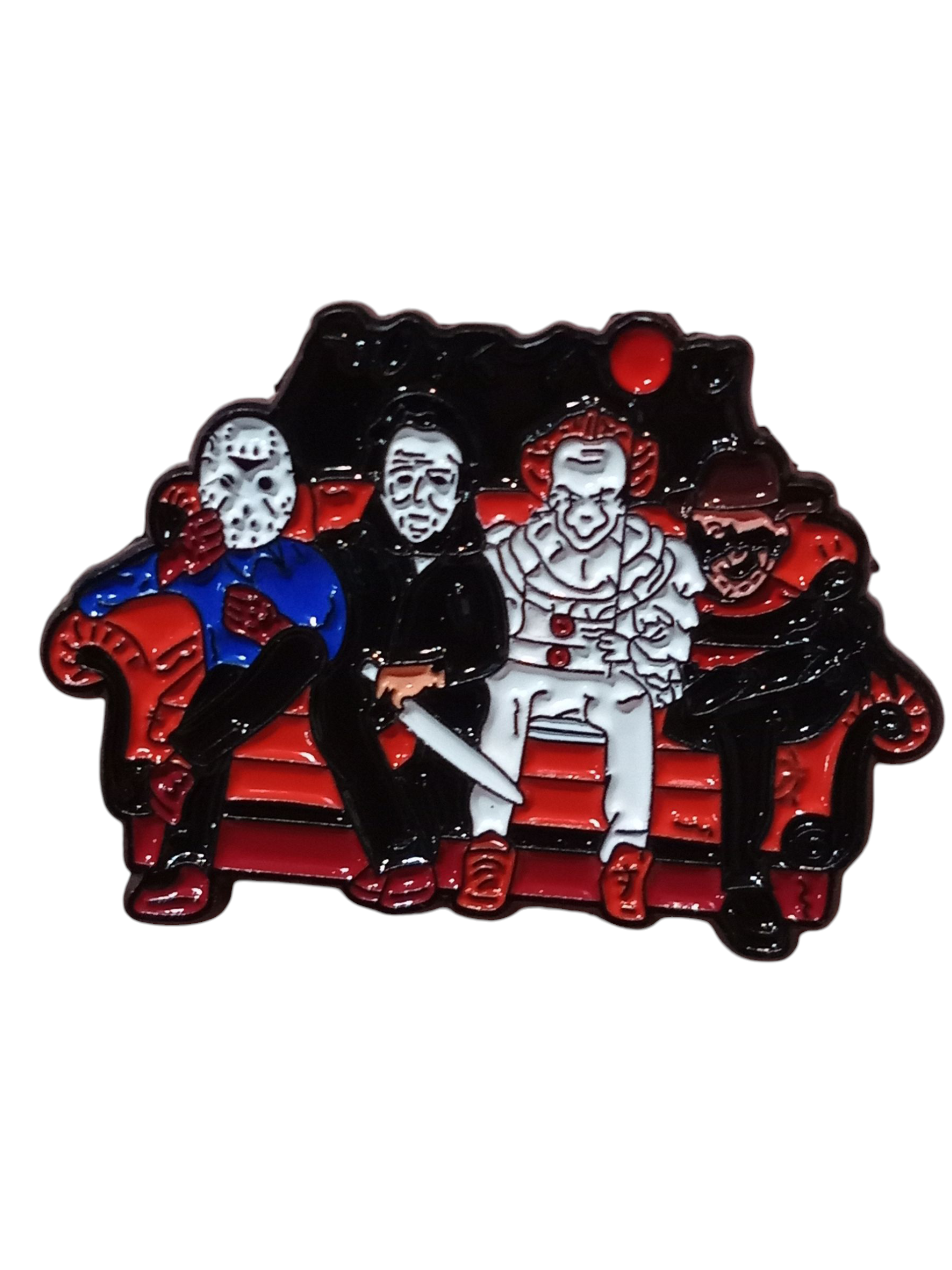 Friends x Horror Jason, Michael Myers, Freddy & Pennywise On Couch Enamel Pin