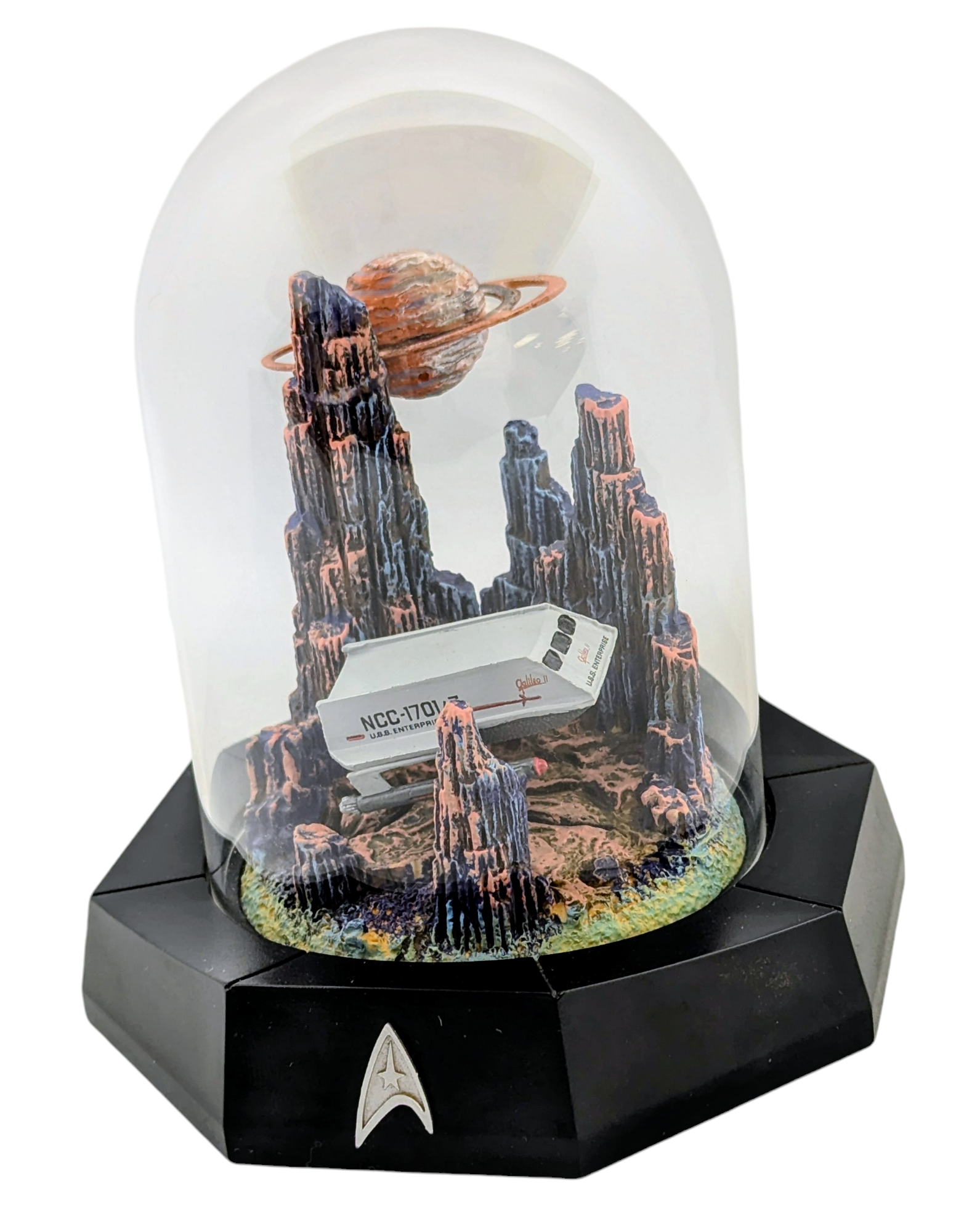 1995 Franklin Mint Star Trek Galileo II Shuttlecraft Glass Dome Diorama Sculpt