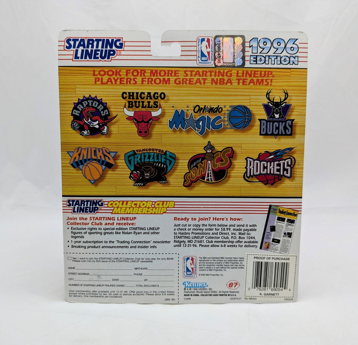 1996 Kenner Starting Line-Up Minnesota Timberwolves Kevin Garnett image 2
