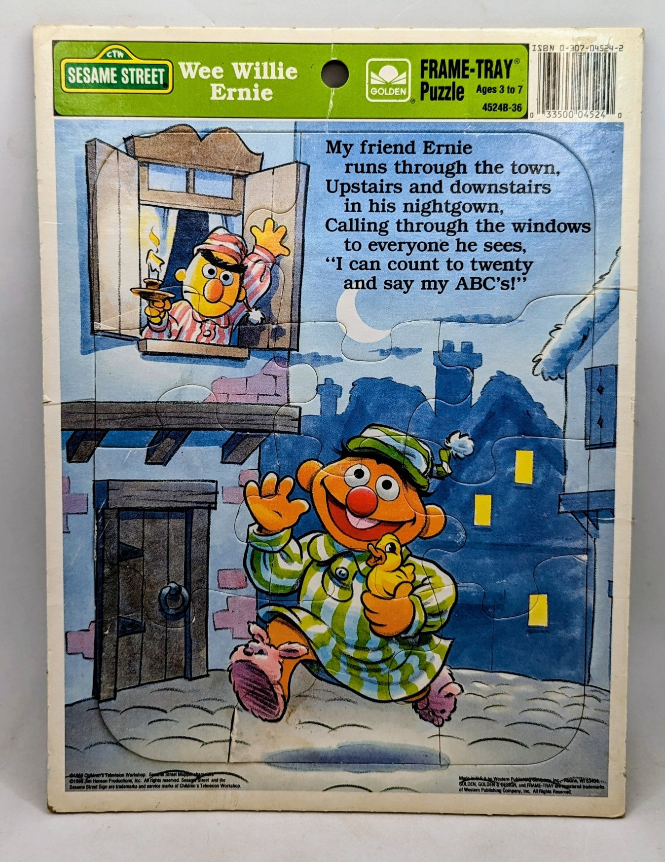 1989 Golden Sesame Street Wee Willie Ernie Frame Tray Puzzle 4524B-36