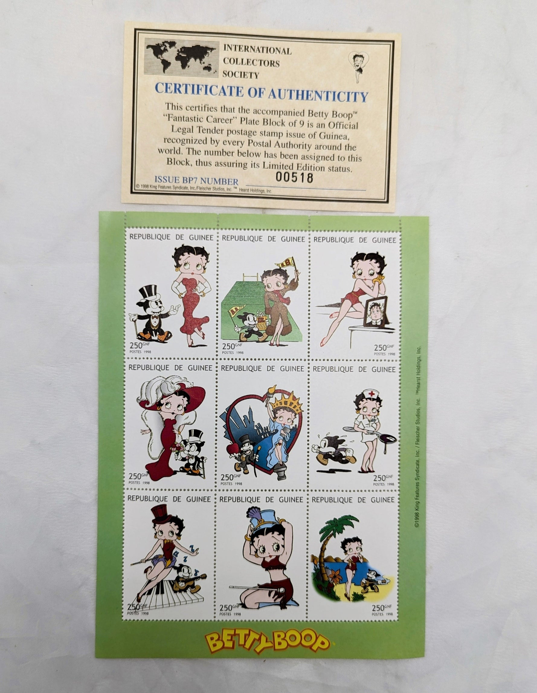 1998 Betty Boop Animation Fantastic Career Stamp Collection