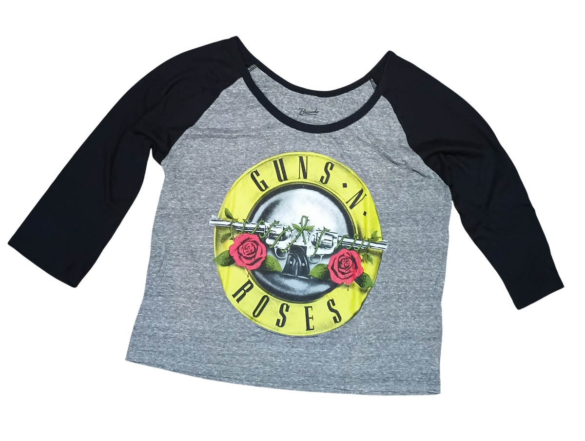 Bravado Guns N Roses Appetite 4 Destruction Black Gray 3/4 Sleeve Crop T-Shirt M