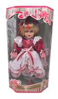 1997 Brass Key Victorian Bows Melissa Jane 16” Porcelain Doll Candy Cane Dress