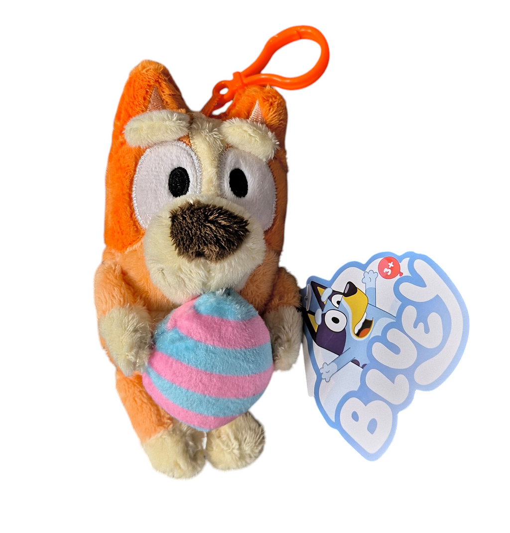 Bluey Easter Bingo Holding Easter Egg Backpack Bag Clip Plush 6"