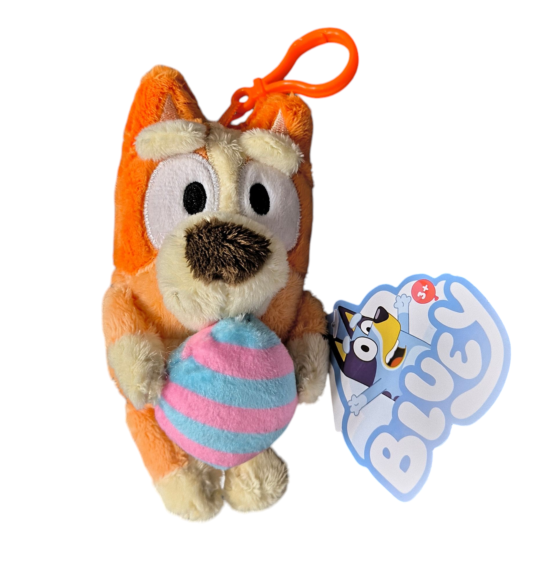 Bluey Easter Bingo Holding Easter Egg Backpack Bag Clip Plush 6"