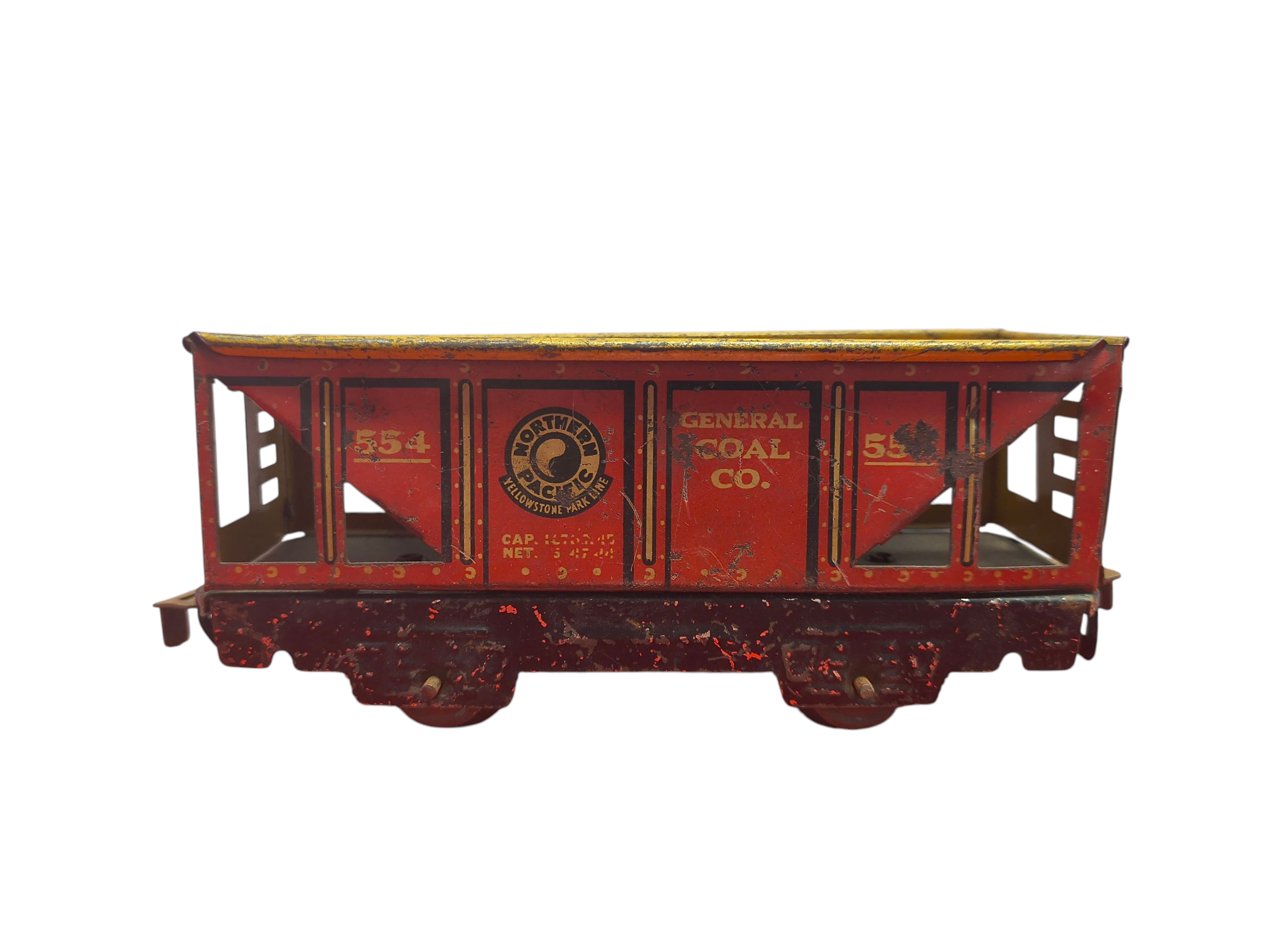 Marx Northern Pacific General Coal Car #554 Tin O Scale 4 Wheel Tab & Slot