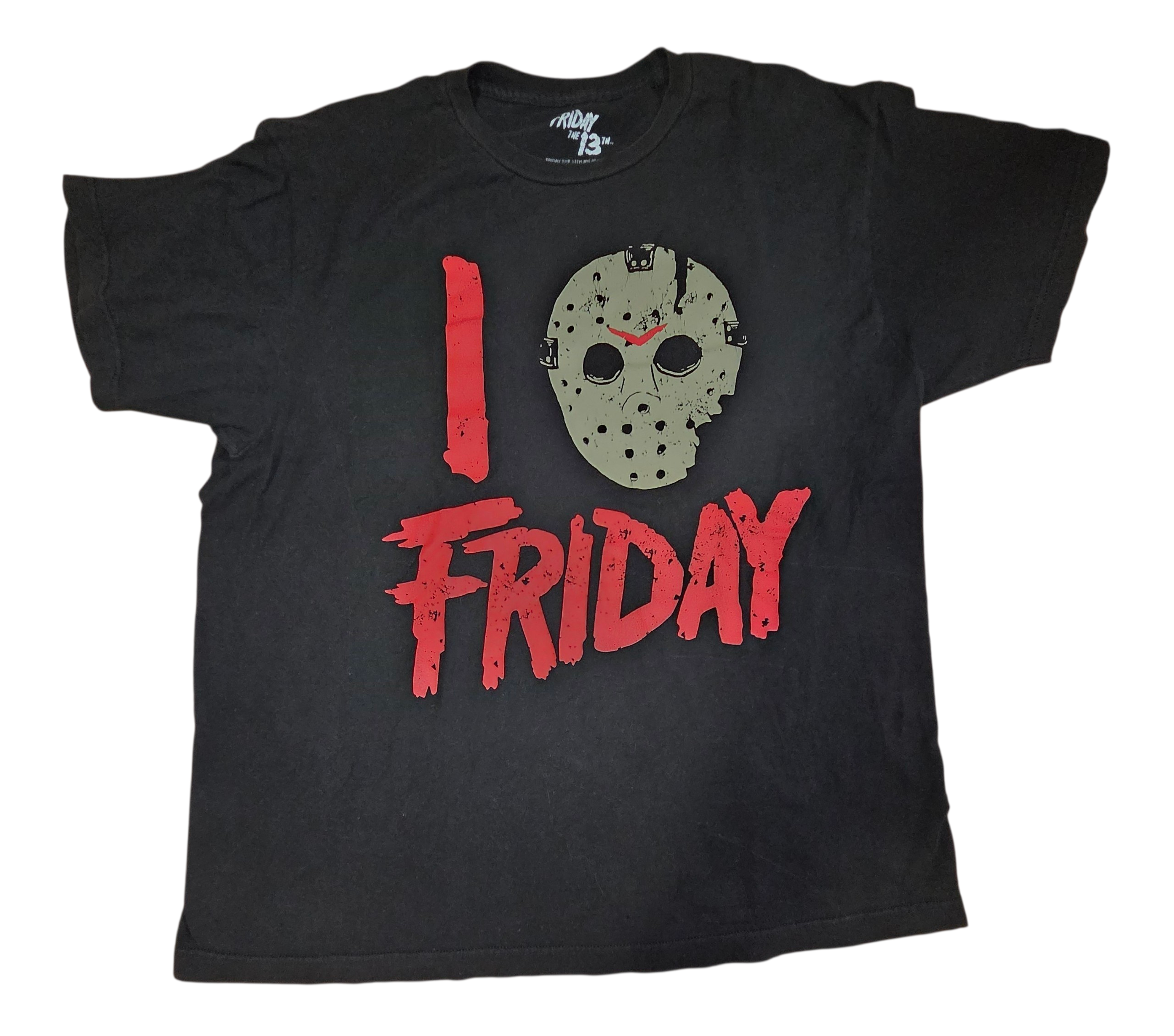 Friday the 13th I Love Friday Jason Vorhees Hockey Mask Black T-Shirt Size Large