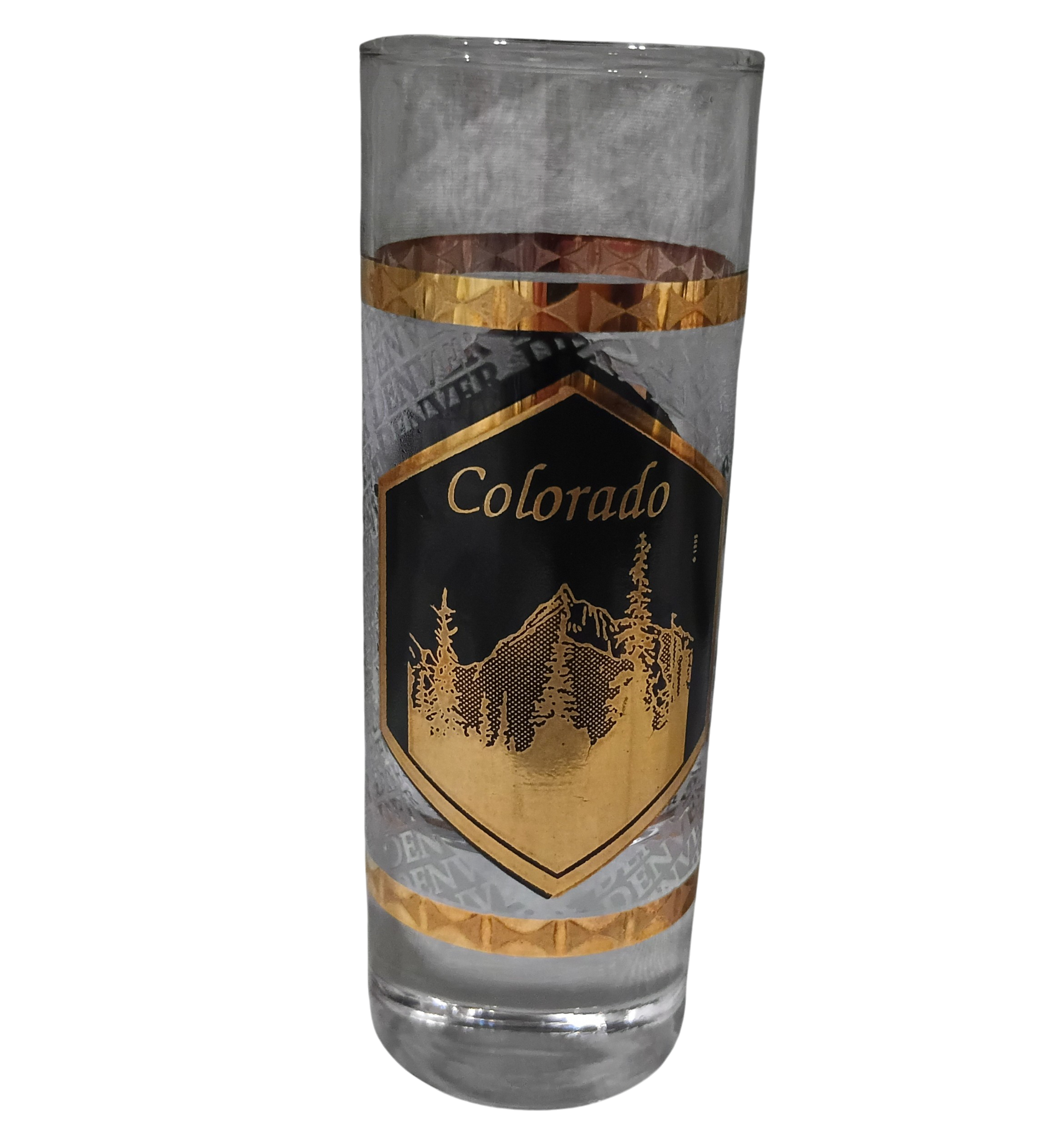 Vintage Culver 22K Gold Overlay Denver Colorado Tall Shot Glass USA Made image 2