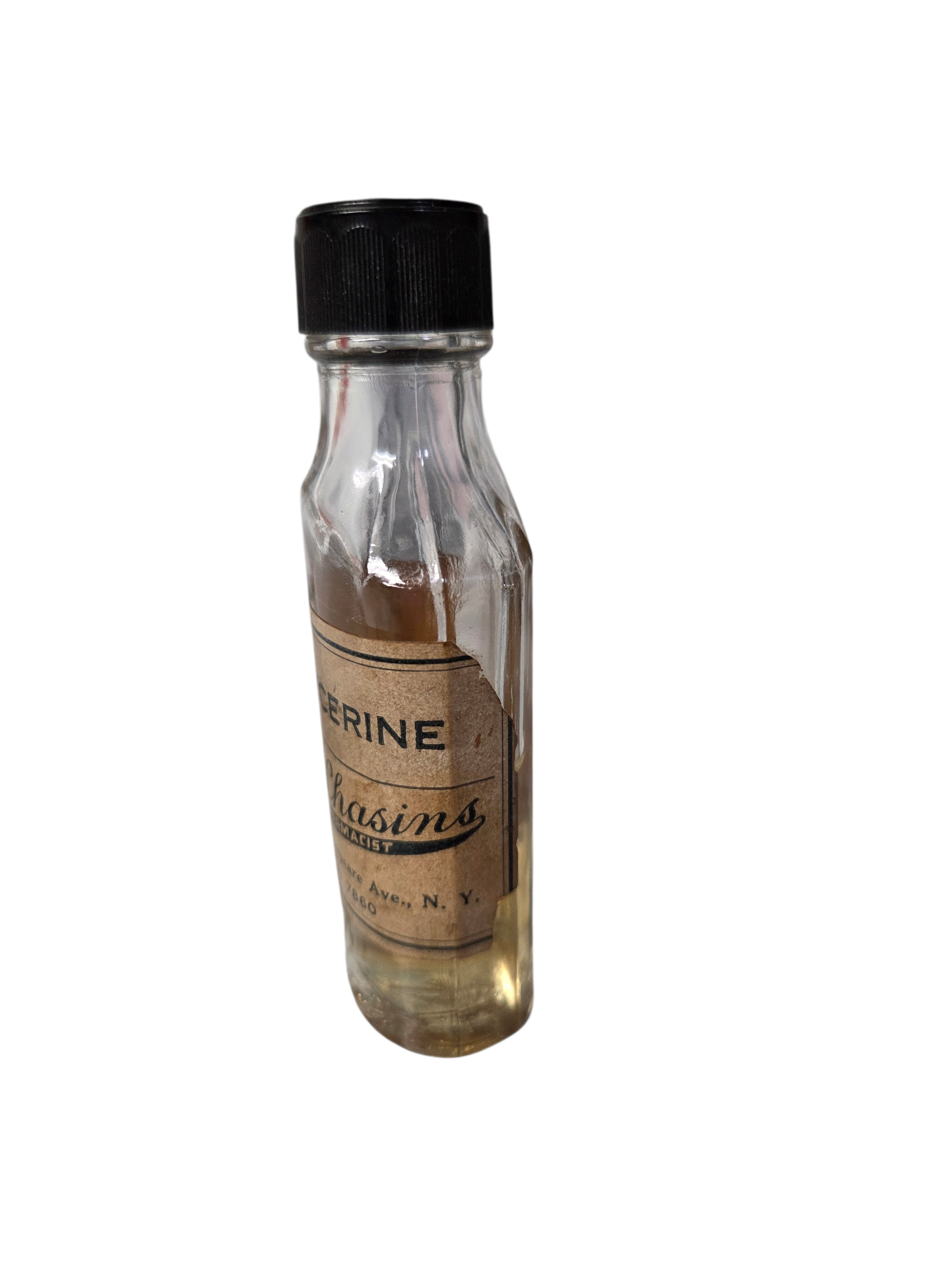 Vintage Early 1900s Pure Glycerine Bottle With Label S. L. Chasins Pharmacist image 2