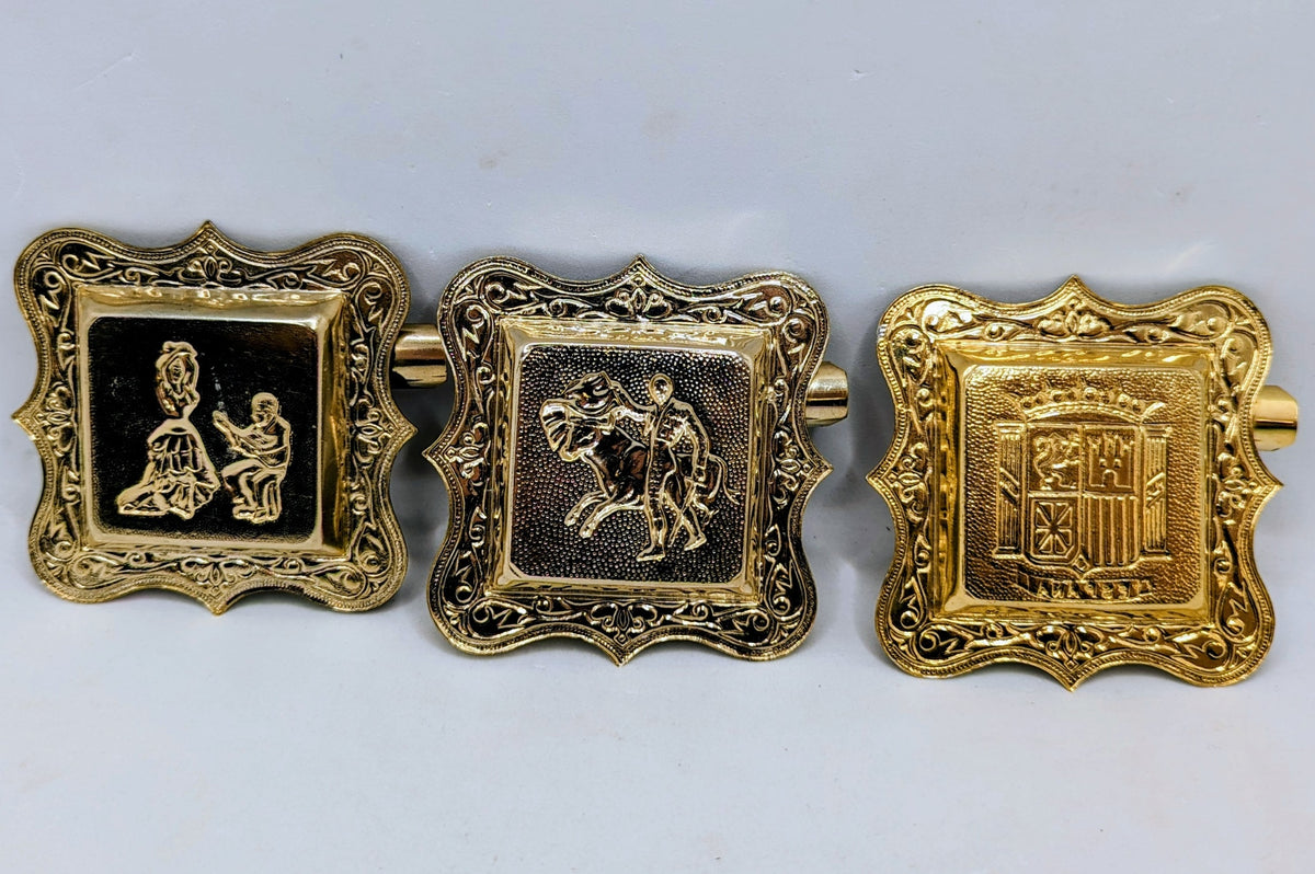 Vintage Damascene Toledo Ashtray Gold Toned Square Spain Design Set Of 3 image 2