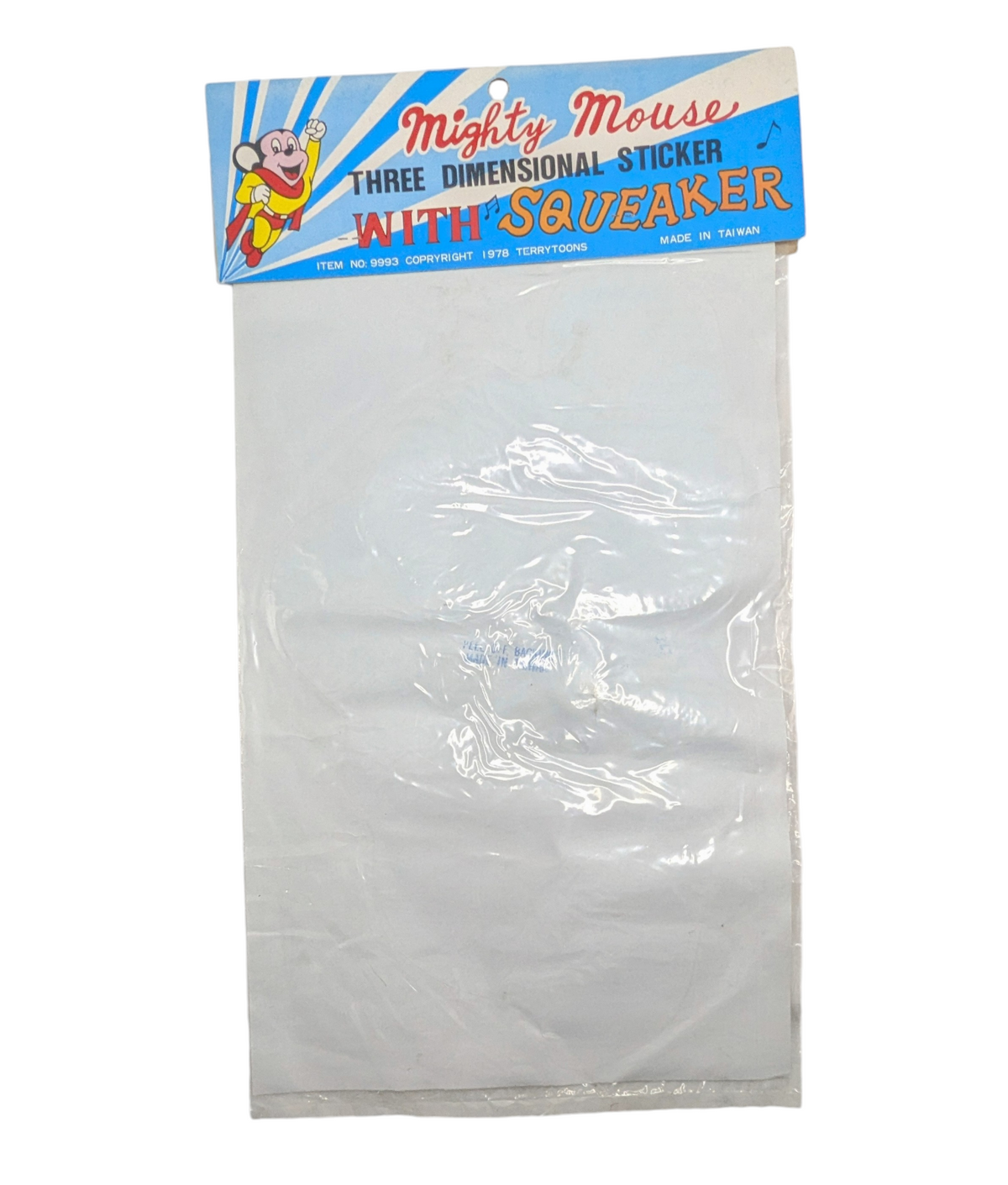 1978 Terrytoons Mighty Mouse Three Dimensional Puffy Sticker With Squeaker image 2